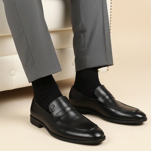 Men's Classic Smooth Leather Penny Loafers with TPR Sole