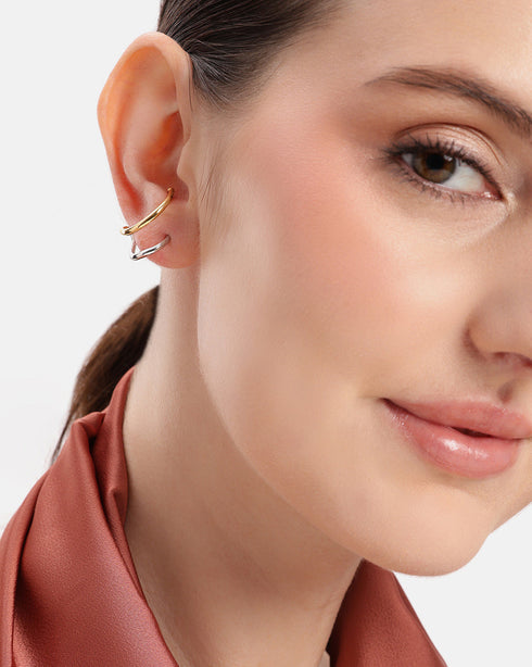18kt Gold & Rhodium Plated Ear Lobe Cuff Stylish Earring