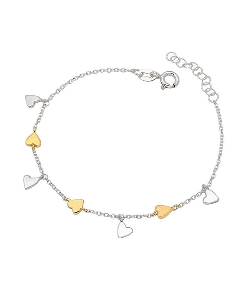 925 Sterling Silver Rhodium Plated Heart Charm Bracelet