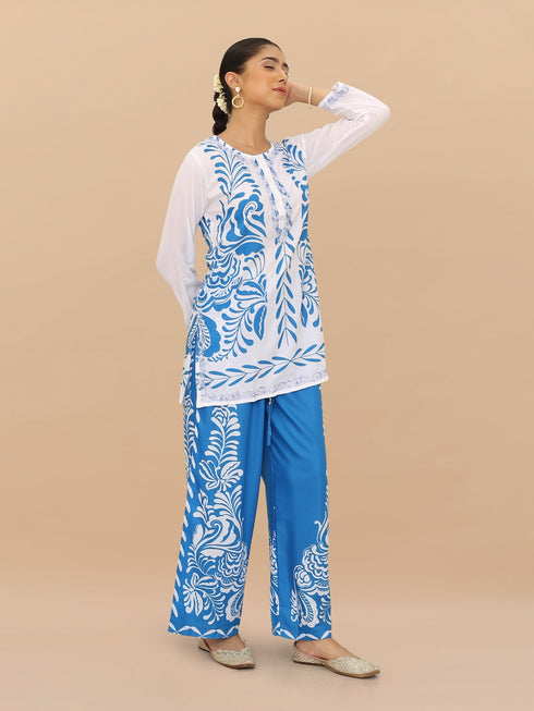 Saba Chikankari Cord Set in Poly Muslin Set - Blue