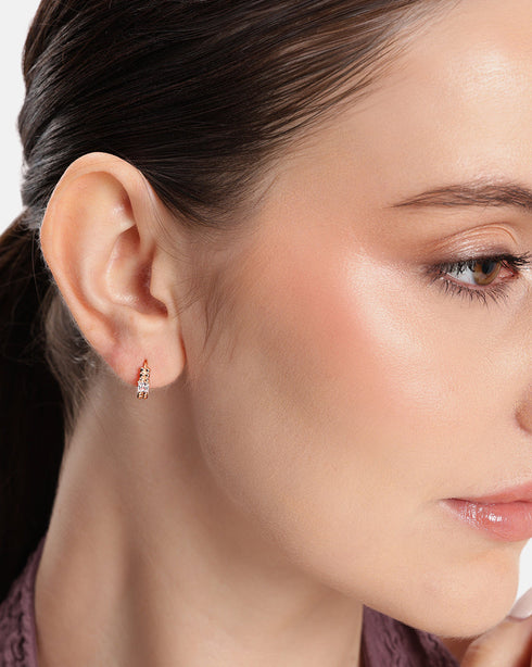 18kt Rose Gold Plated Solitaire Huggie Hoop Earring