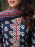 Women Navy Blue Ethnic Printed Cotton Embroidered Straight Kurta With Printed Trousers and Printed Dupatta