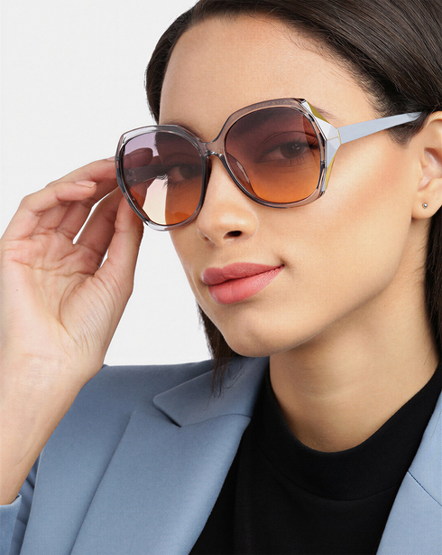 Women Grey Toned UV Protected Sunglasses & Rhodium Plated Solitaire Drop Earring Set
