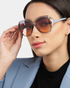 Women Grey Toned UV Protected Sunglasses & Rhodium Plated Solitaire Drop Earring Set