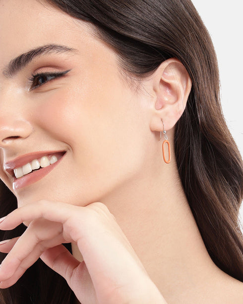 925 Sterling Silver Rhodium Plated Enamel Oval Drop Earring