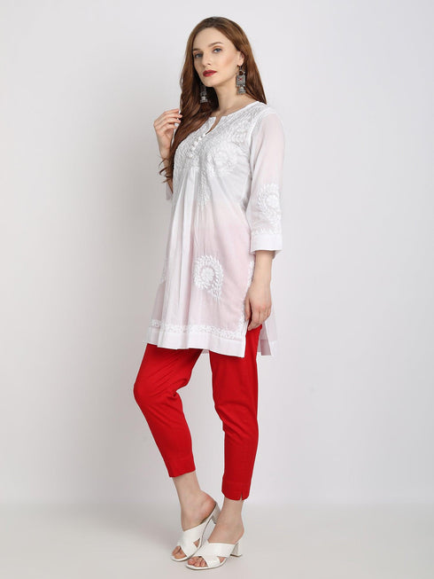 Hand embroidery Chikankari tunic-White