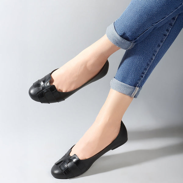 Women's Black Textured Slip-On Ballerinas