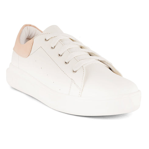 Women's White Lace-Up Casual Sneakers