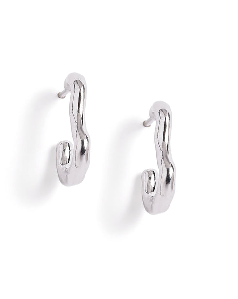 Rhodium Plated Contemporary Half Hoop Earring