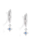 Rhodium Plated Dangling Blue Topaz Mini Hoop Earring