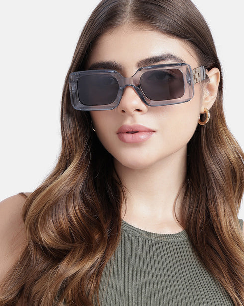 Women Grey & Gold Toned UV Protected Black Lens Square Sunglasses