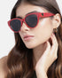 Women Party Red Toned UV Protected Black Lens Oversized Sunglasses