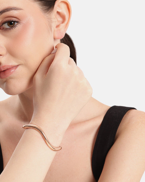 18kt Rose Gold Plated Contemporary Fluid Open Cuff Bracelet