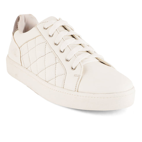 Women's White Lace-Up Casual Sneakers