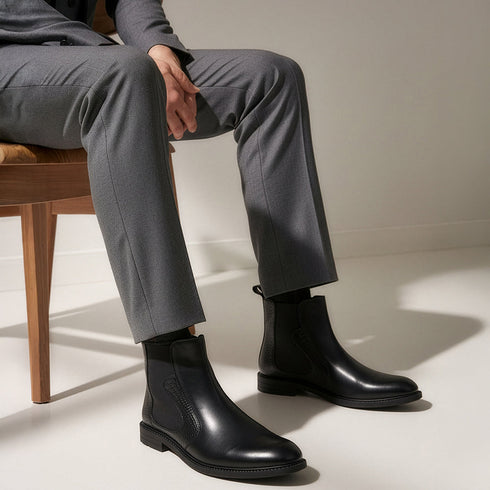 Men's Leather Chelsea Boots with Textured Side Panel