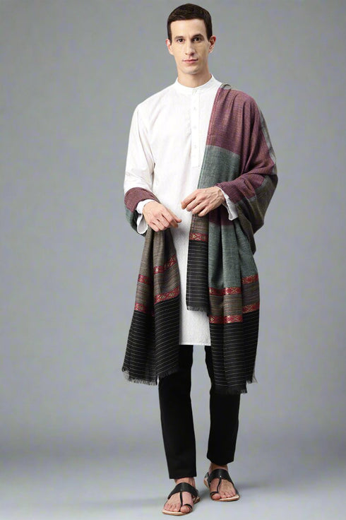 Men's Multi Stiped Woven Wool Shawl
