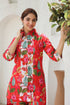 Printed Shirt Collar Pure Cotton High Low Tunic With Trousers