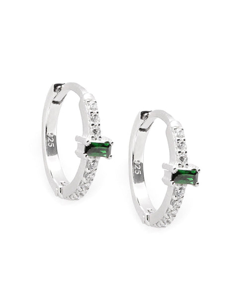925 Sterling Silver Rhodium Plated Green CZ Hoop Earring