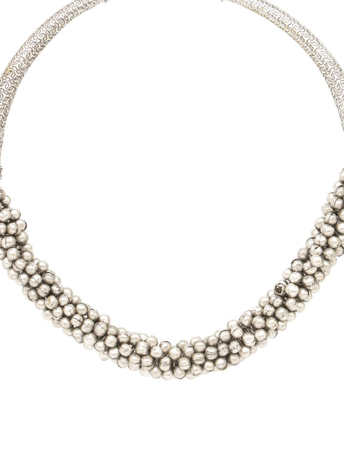 Silver Oxidised Handcrafted Ghugroo Beaded Tribal Hasli Jewellery Set
