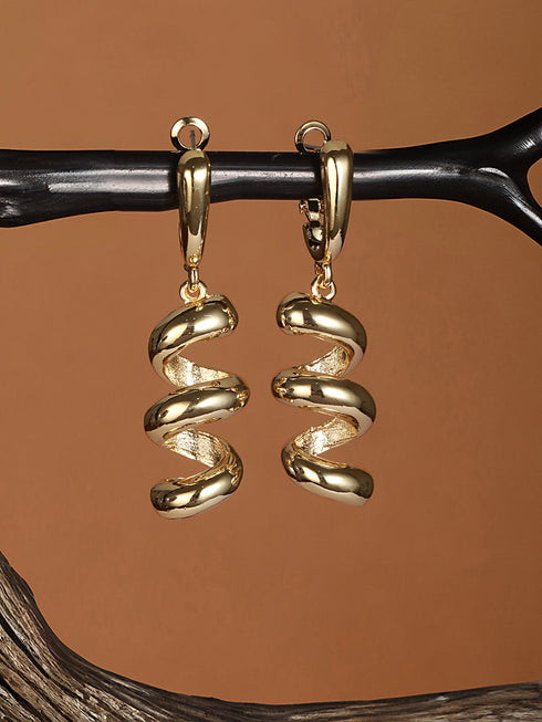 Anti-Tarnish Gold Plated Spiral Twister Hoop Minimalist Earrings