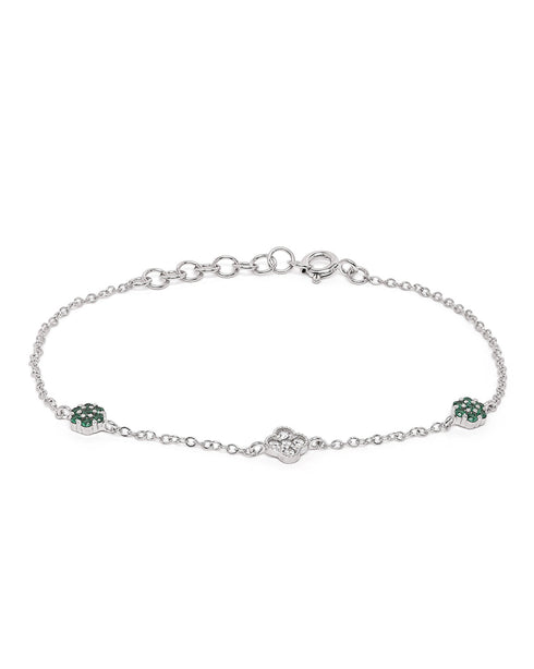 Rhodium Plated Green CZ Van Cleef Charm Adjustable Bracelet