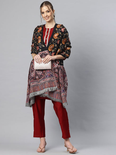 Women's Aari Embroidery Pure Wool Shawl