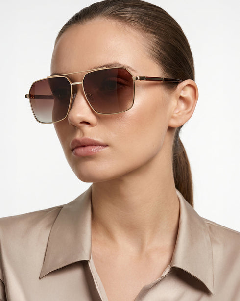 Premium Gold & Brown Toned Polarised Gradient Lens Rectangle Sunglasses for women CLSW611