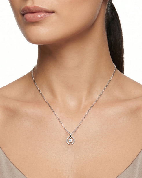 Premium Rhodium Plated Sparkle Solitaire CZ Pendant Chain