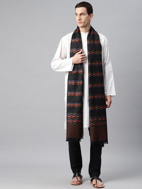 Men's Checkered Wool Shawl with Zari