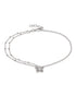 Rhodium Plated Double Chain Butterfly Charm Anklet