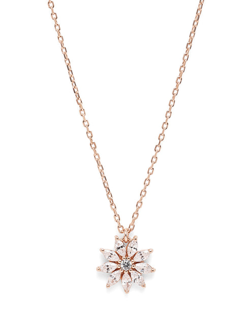 18kt Rose Gold Plated CZ Floral Pendant and Chain