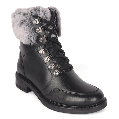 Women's Cozy Hiker Style Ankle Boot with Faux Fur Collar