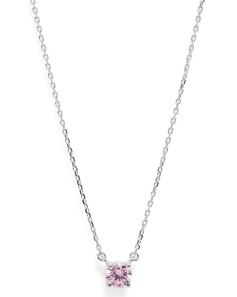 Rhodium Plated Dangling Pink Solitaire Necklace