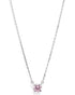 Rhodium Plated Dangling Pink Solitaire Necklace