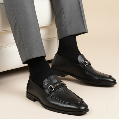 Men's Pebble Leather Dress Loafer with Contrast Band