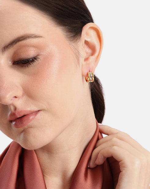 18kt Gold & Rhodium Plated Fashionable Layered Huggie Hoop Earring