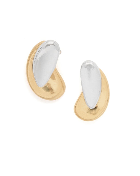 Two Toned Plated Tear Drop Stud Earring