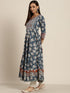 Women Navy Blue & Off White Pure Cotton Floral Print Anarkali Kurta