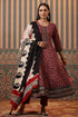 Women Maroon Ethnic Printed Aari Work Cotton Anarkali Kurta Set