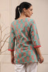 Women Green & Orange Ethnic Printed Sequinned Pure Cotton Kurti