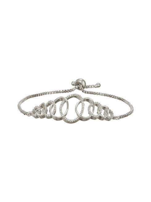 Rhodium Plated AD Studded Oval Link Adjustable Pull Chain Slider Bracelet