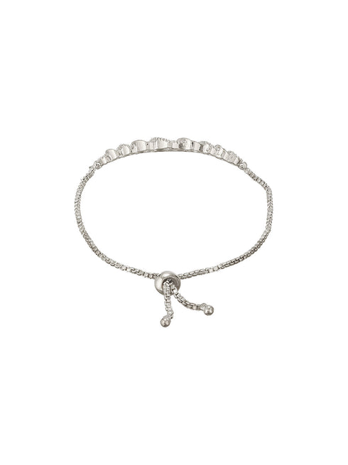 Rhodium Plated AD Studded Oval Link Adjustable Pull Chain Slider Bracelet