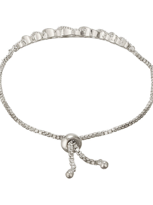 Rhodium Plated AD Studded Oval Link Adjustable Pull Chain Slider Bracelet