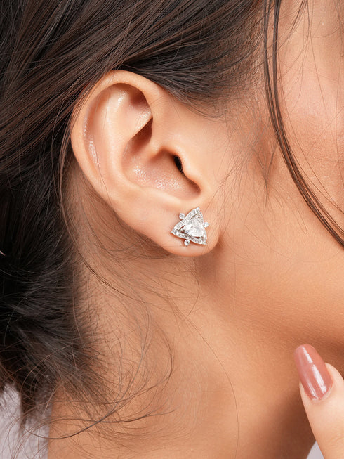 925 Sterling Silver Triangular Leafy Studs Earrings