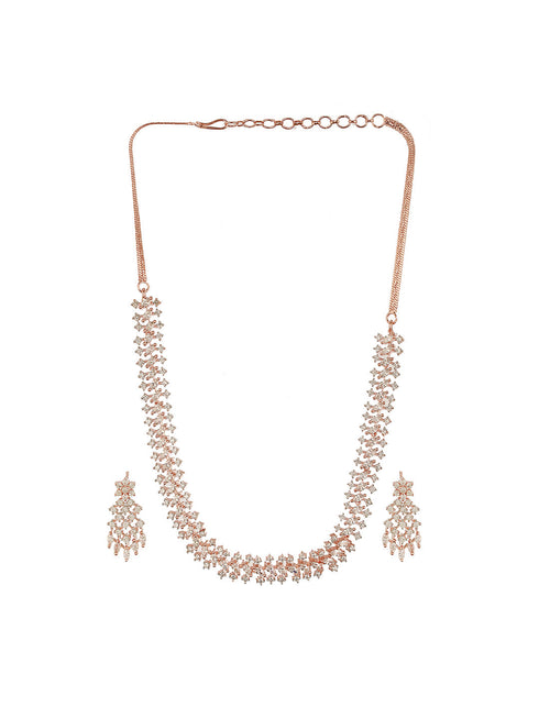 Rose Gold Plated Cubic Zircon Studded Statement Choker Necklace Jewellery Set
