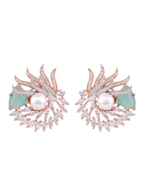 Sea Green Floral Rose GoldPlated Studs Earrings