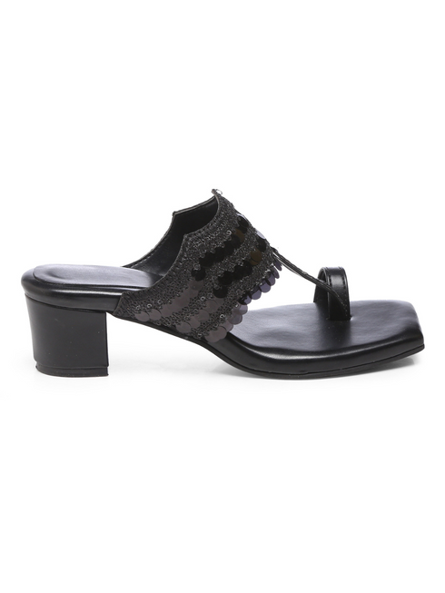 GNIST Black sequence Ethnic Block Heels