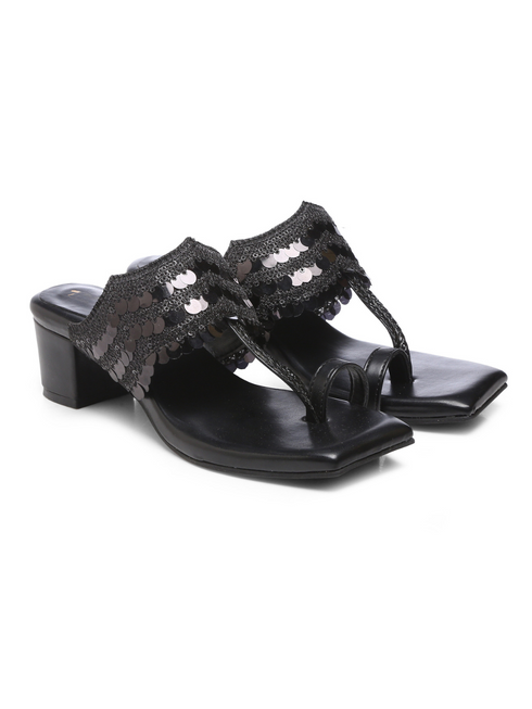 GNIST Black sequence Ethnic Block Heels