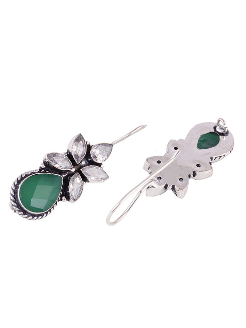 SilverPlated & Green Teardrop Shaped Drop Earrings