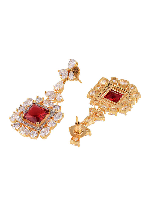 Red & White GoldPlated AD Studded Contemporary Drop Earrings